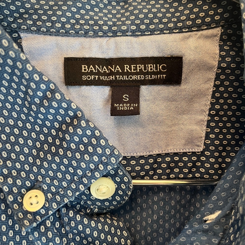Banana Republic Soft-Wash Tailored Slim Fit Shirt – Blue Geometric – Men’s S